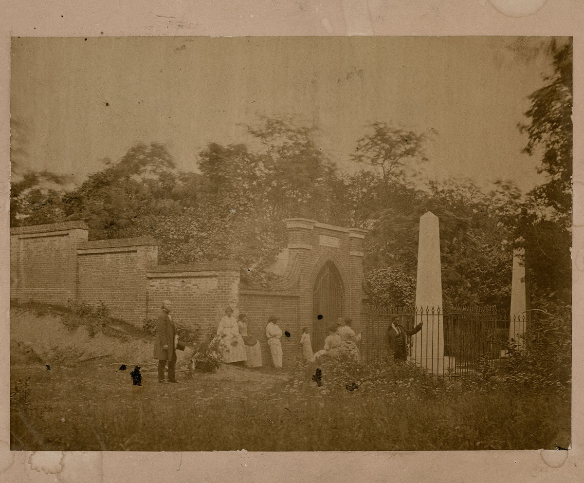 Early albumen prints of unidentified visitors in three views of Mansion and tomb, by L. E. Walker, June 1859. Purchased with Flagler Foundation Endowment, 2019