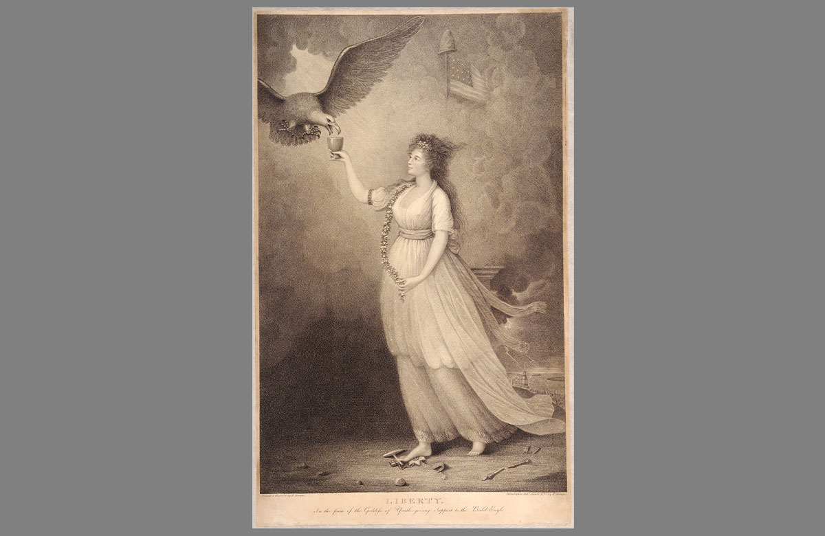 Liberty. In the form of the Goddess of Youth; giving Support to the Bald Eagle, print engraved by Edward Savage, 1796. 