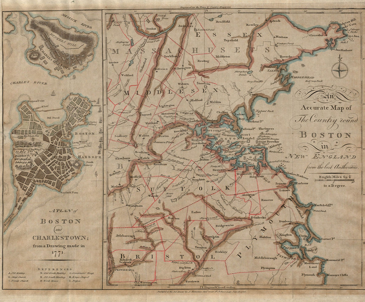 An accurate map of the country round Boston in New England from the best authorities, 1776