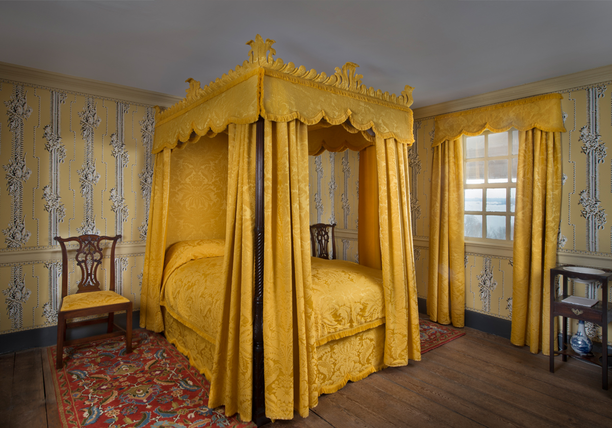 The restored Four-Post Bed in the Yellow Room